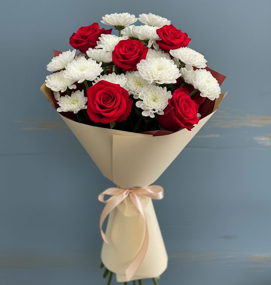 Букет цветов из: Розы и Хризантемы в Хурбе