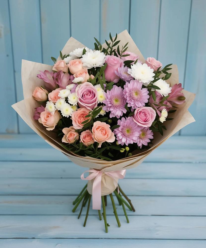 Букет цветов из: Хризантемы, Розы и Альстромерии в Хурбе