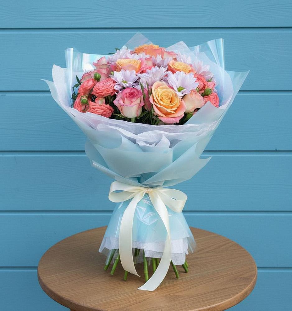 Букет цветов из: Хризантемы и Розы в Хурбе